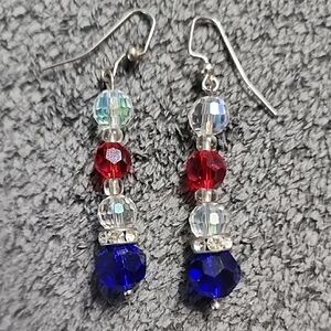 Elegant Red and Blue Crystal Earrings